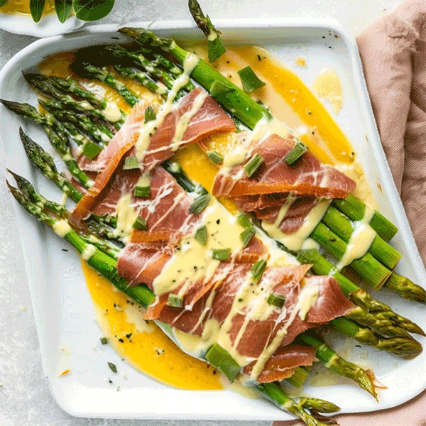 Keto Cheesy Asparagus with Crispy Prosciutto